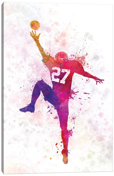 American Football Player Catching Receiving IV Canvas Art Print - Football Art