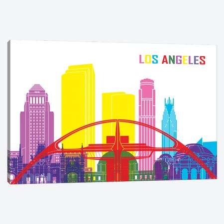 Los Angeles Skyline Pop Canvas Print #PUR2431} by Paul Rommer Canvas Art Print