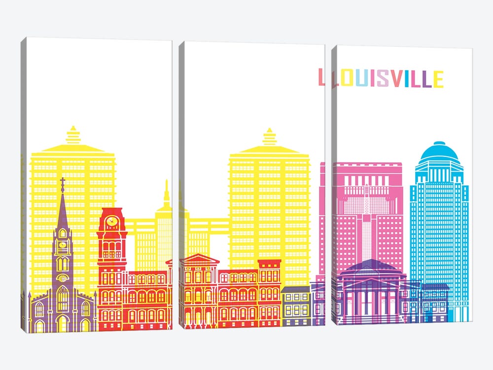 Louisville II Skyline Pop by Paul Rommer 3-piece Canvas Wall Art