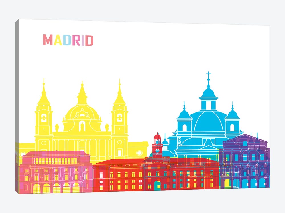 Madrid II Skyline Pop by Paul Rommer 1-piece Canvas Art Print