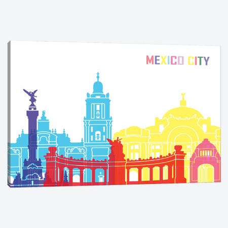 Mexico City Skyline Pop Canvas Print #PUR2447} by Paul Rommer Canvas Art Print