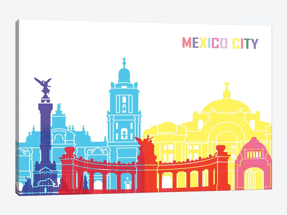 Mexico City Skyline Pop by Paul Rommer 1-piece Canvas Art