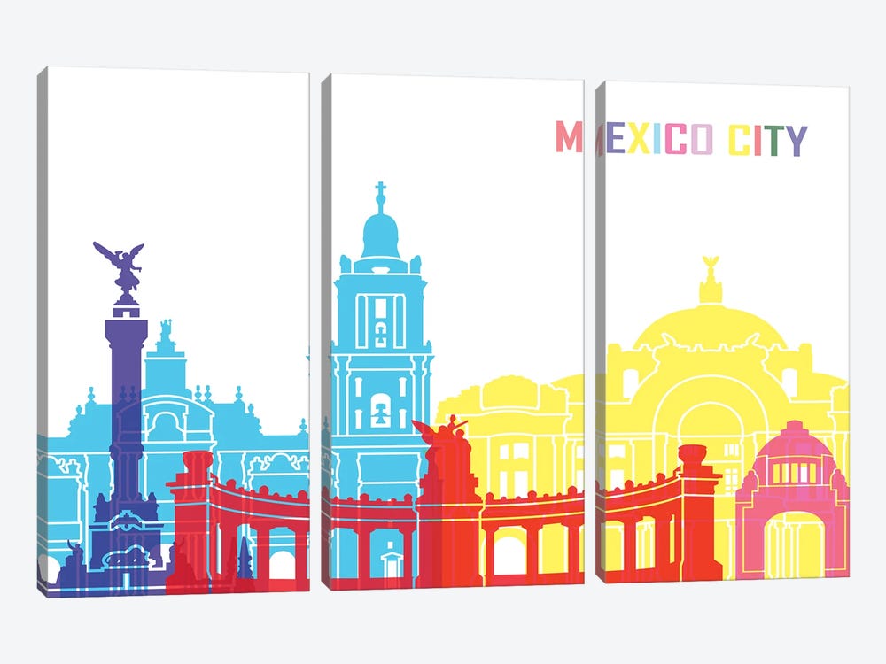 Mexico City Skyline Pop by Paul Rommer 3-piece Canvas Art