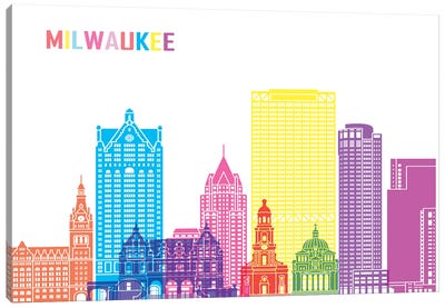 Milwaukee II Skyline Pop Canvas Art Print - Wisconsin Art