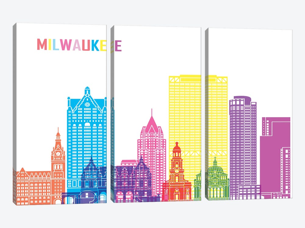 Milwaukee II Skyline Pop by Paul Rommer 3-piece Canvas Wall Art