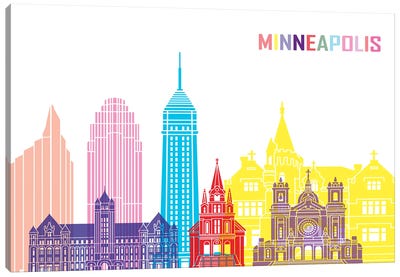 Minneapolis II Skyline Pop Canvas Art Print - Minnesota Art