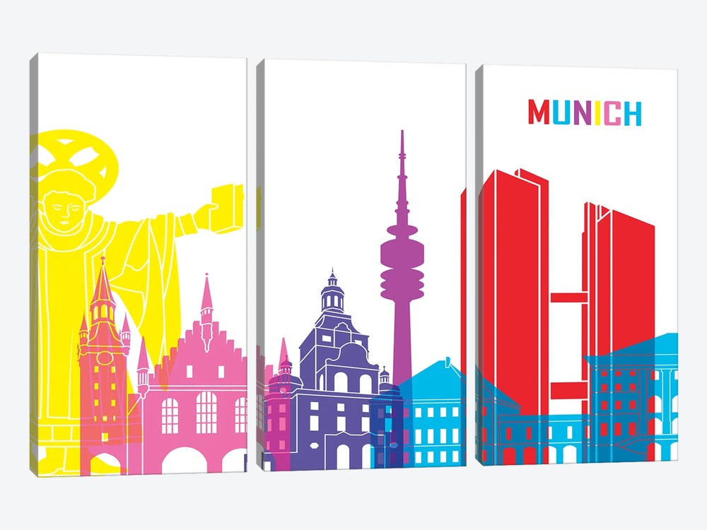 Munich Skyline Pop by Paul Rommer 3-piece Canvas Art