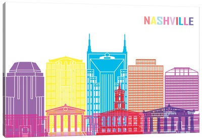 Nashville II Skyline Pop Canvas Art Print - Tennessee Art