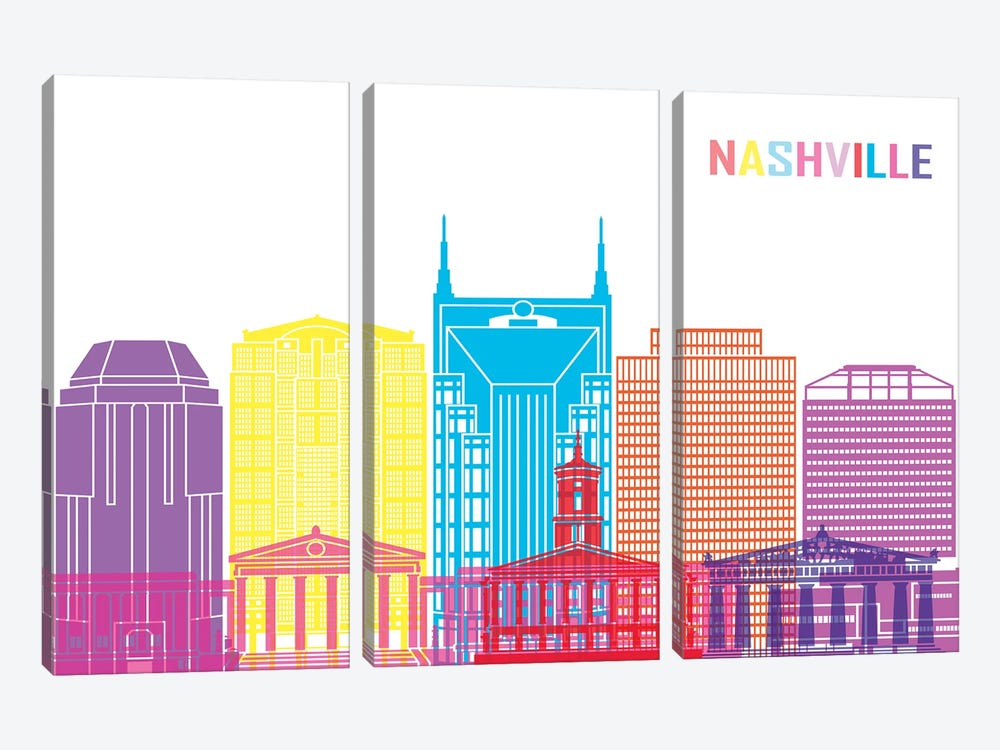 Nashville II Skyline Pop by Paul Rommer 3-piece Canvas Print