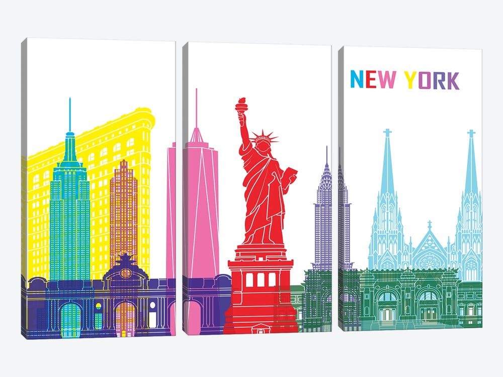 New York Skyline Pop by Paul Rommer 3-piece Canvas Wall Art