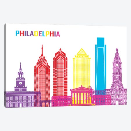 Philadelphia Skyline Pop Canvas Print #PUR2479} by Paul Rommer Art Print