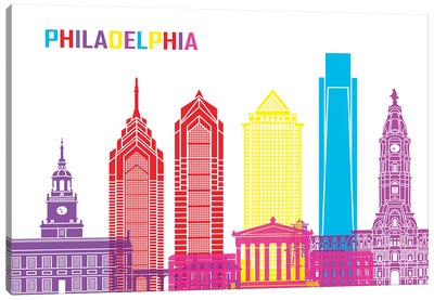 Philadelphia Skyline Pop Canvas Art Print - Philadelphia Skylines