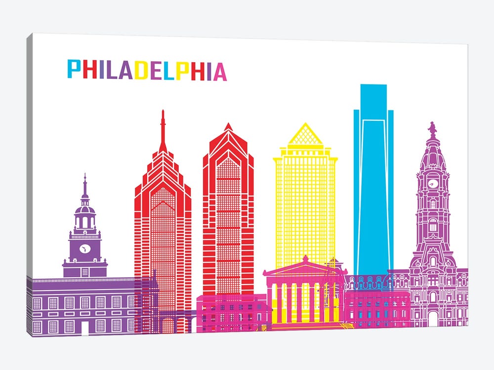 Philadelphia Skyline Pop by Paul Rommer 1-piece Canvas Art Print