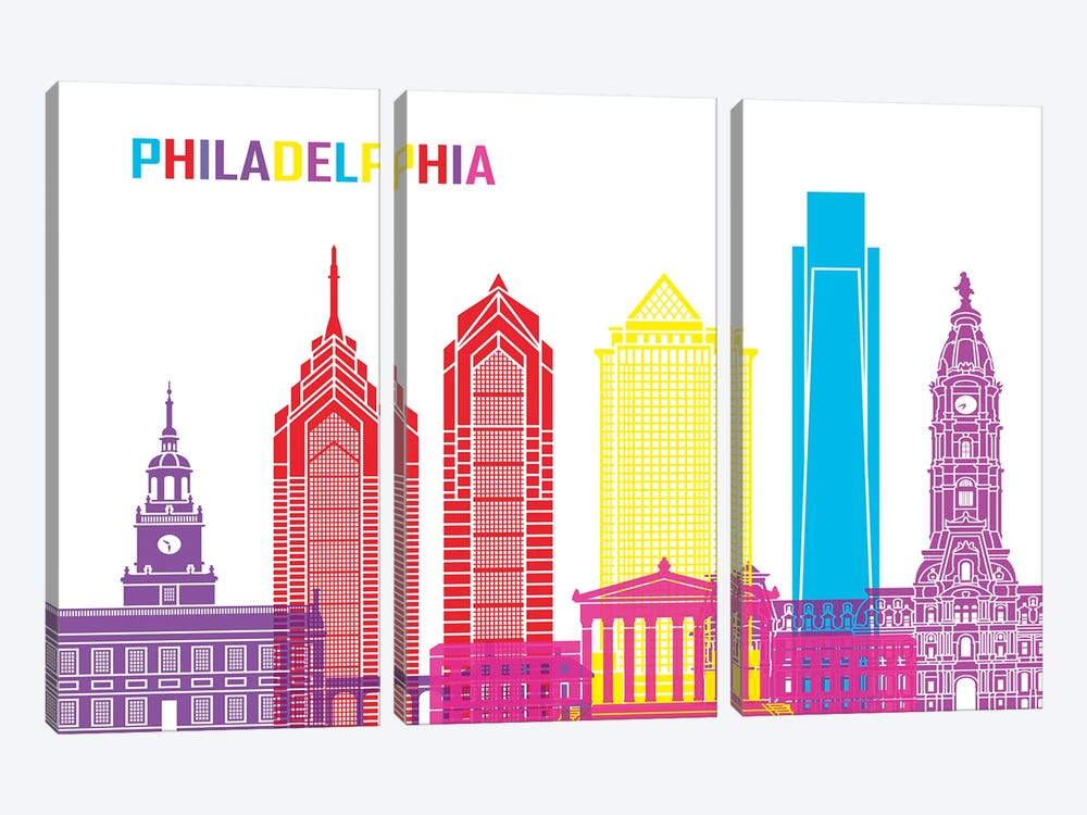 Philadelphia Skyline Pop by Paul Rommer 3-piece Canvas Print