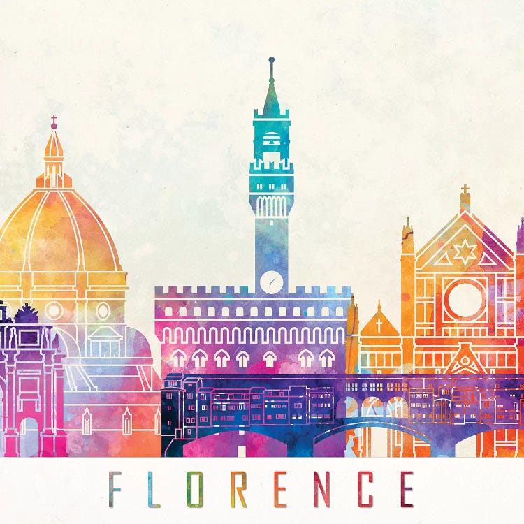 Florence Landmarks Watercolor Poster by Paul Rommer wall art