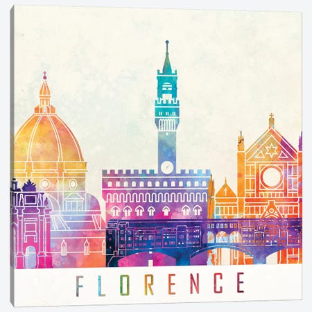 Florence Landmarks Watercolor Poster Canvas Print #PUR247} by Paul Rommer Canvas Print