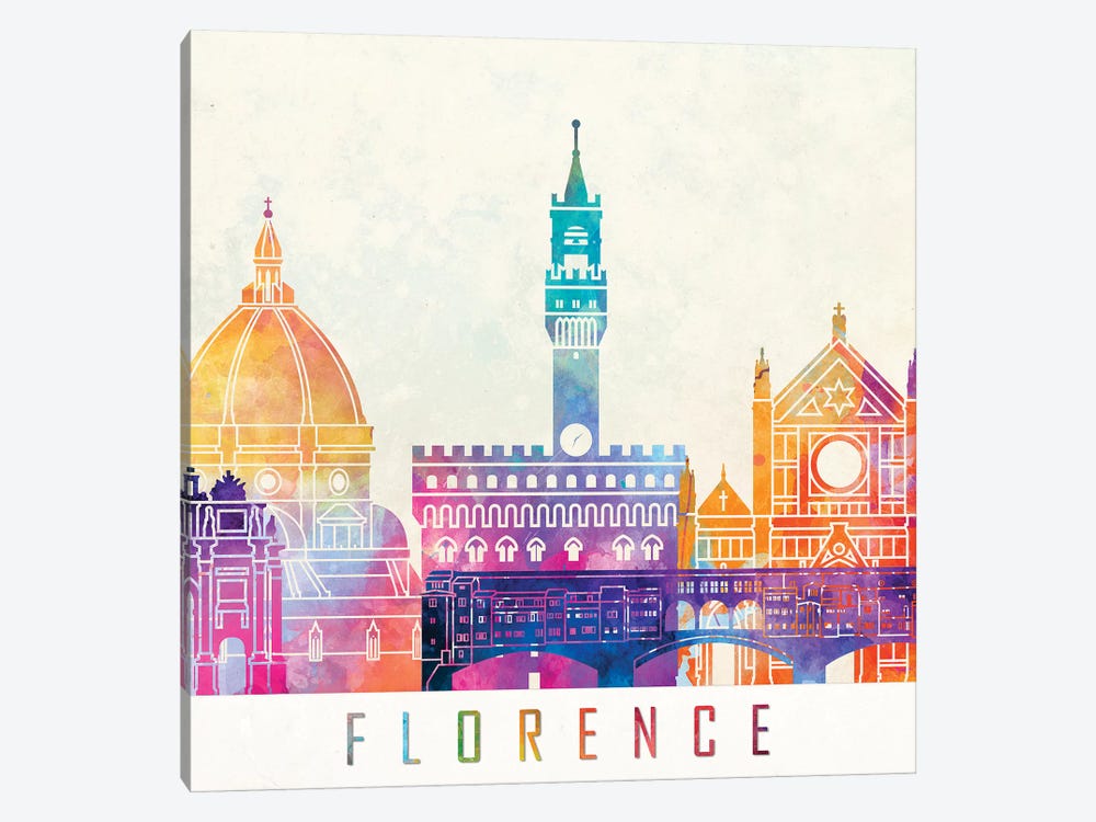 Florence Landmarks Watercolor Poster by Paul Rommer 1-piece Canvas Print