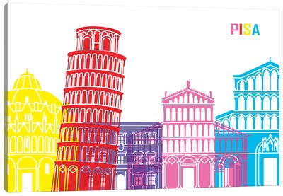 Pisa Skyline Pop Canvas Art Print - Leaning Tower of Pisa
