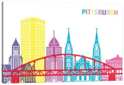 Pittsburgh II Skyline Pop Canvas Art Print - Pittsburgh Skylines