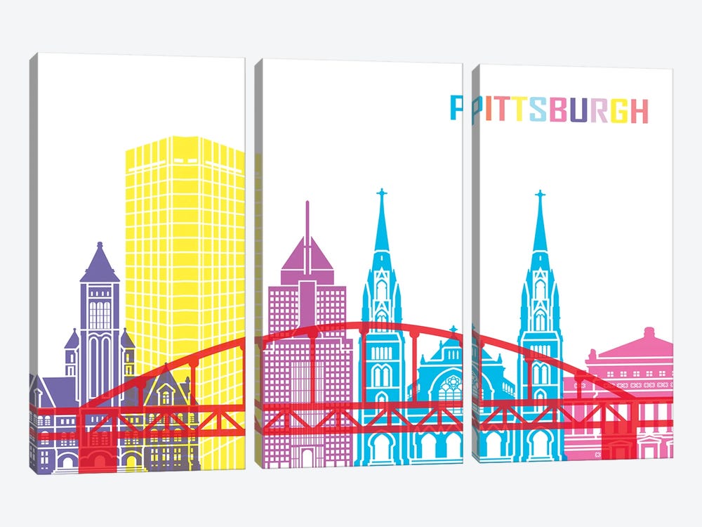 Pittsburgh II Skyline Pop by Paul Rommer 3-piece Canvas Art