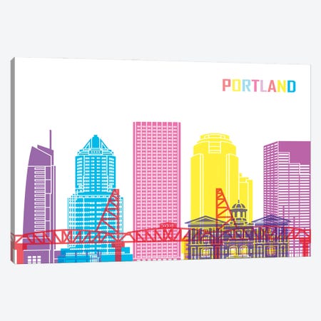 Portland II Skyline Pop Canvas Print #PUR2485} by Paul Rommer Art Print