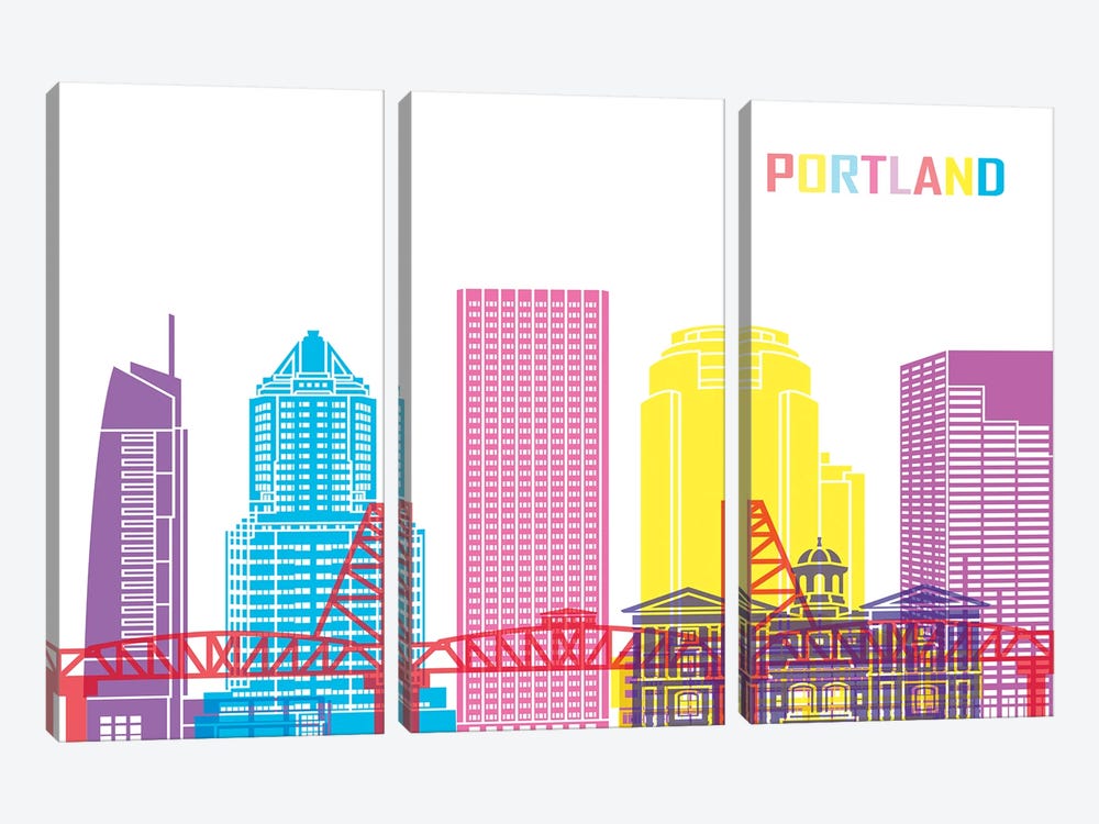 Portland II Skyline Pop by Paul Rommer 3-piece Canvas Wall Art