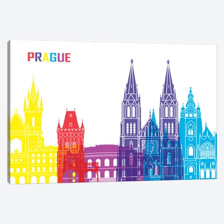 Prague Skyline Pop Canvas Print #PUR2487} by Paul Rommer Art Print