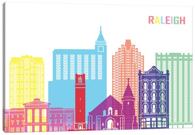 Raleigh II Skyline Pop Canvas Art Print - North Carolina