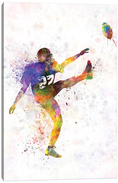 American Football Player Kicker Kicking Canvas Art Print - Football Art