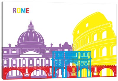Rome Skyline Pop Canvas Art Print - Rome Skylines