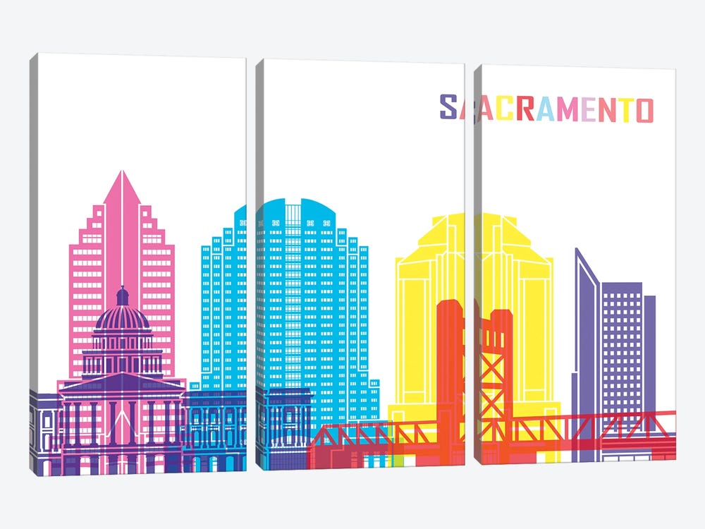 Sacramento II Skyline Pop by Paul Rommer 3-piece Canvas Print