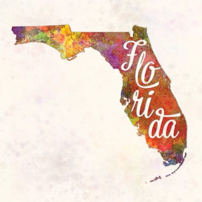 Florida US State In Watercolor Text Cut Out by Paul Rommer canvas print
