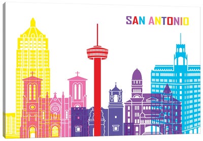 San Antonio Skyline Pop Canvas Art Print - San Antonio