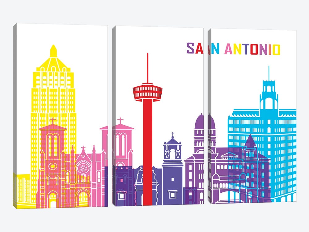 San Antonio Skyline Pop by Paul Rommer 3-piece Canvas Art