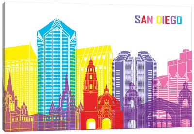 San Diego Skyline Pop Canvas Art Print - San Diego Skylines