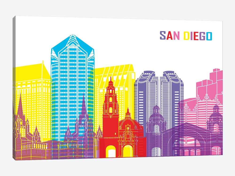 San Diego Skyline Pop by Paul Rommer 1-piece Canvas Print