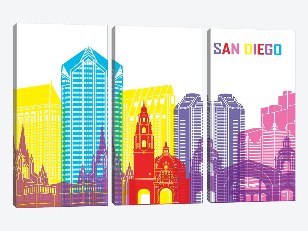 San Diego Skyline Pop by Paul Rommer 3-piece Canvas Print