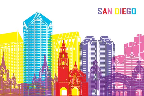 San Diego Skylines: San Diego Skyline Pop by Paul Rommer