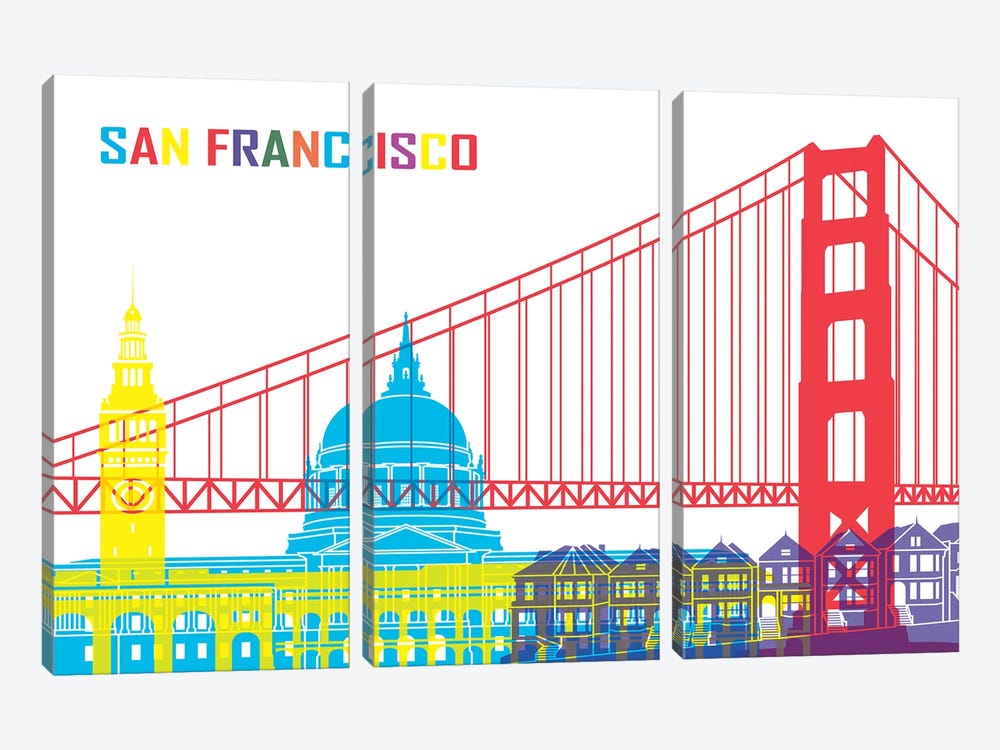 San Francisco Skyline Pop by Paul Rommer 3-piece Canvas Wall Art