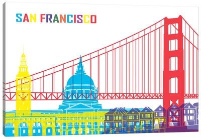 San Francisco Skyline Pop Canvas Art Print - Famous Bridges