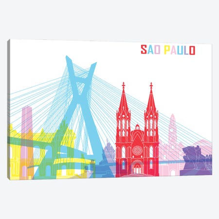 Sao Paulo Skyline Pop Canvas Print #PUR2520} by Paul Rommer Canvas Print