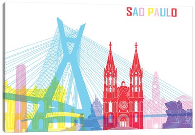 Sao Paulo Skyline Pop Canvas Art Print - Sao Paulo