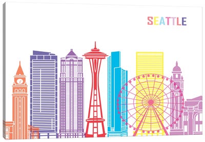 Seattle II Skyline Pop Canvas Art Print - Seattle Art