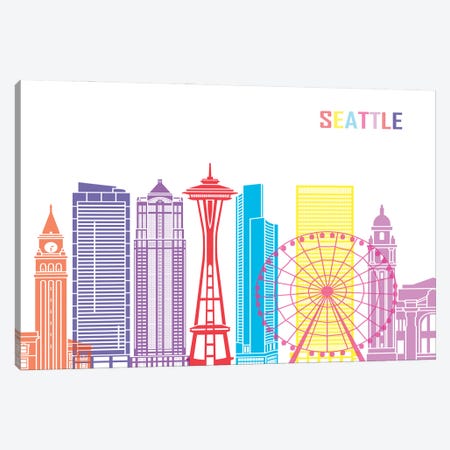 Seattle II Skyline Pop Canvas Print #PUR2521} by Paul Rommer Art Print