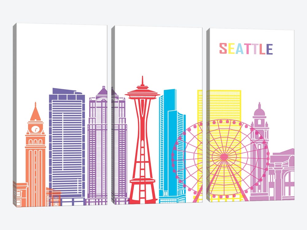 Seattle II Skyline Pop by Paul Rommer 3-piece Canvas Art Print