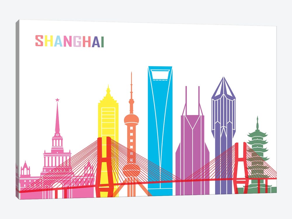 Shanghai II Skyline Pop by Paul Rommer 1-piece Canvas Art Print