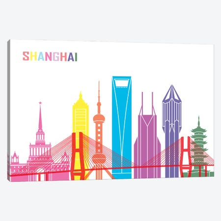 Shanghai II Skyline Pop Canvas Print #PUR2523} by Paul Rommer Canvas Art Print