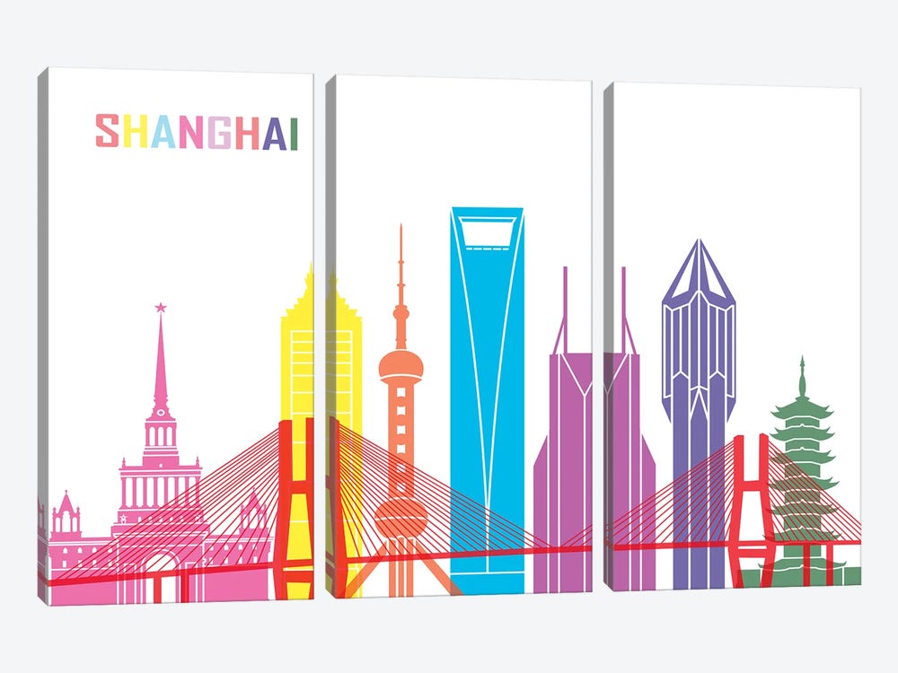 Shanghai II Skyline Pop by Paul Rommer 3-piece Canvas Print
