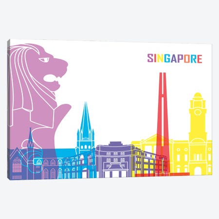 Singapore Skyline Pop Canvas Print #PUR2526} by Paul Rommer Canvas Wall Art