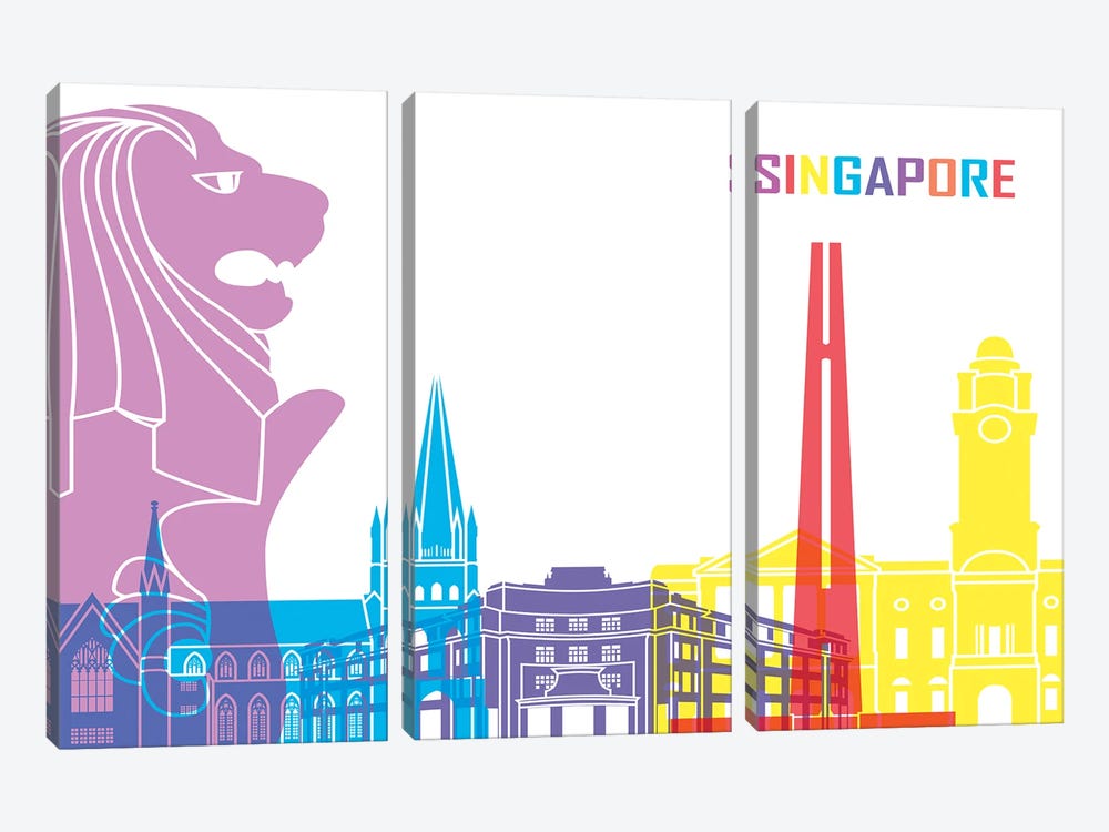 Singapore Skyline Pop by Paul Rommer 3-piece Canvas Artwork
